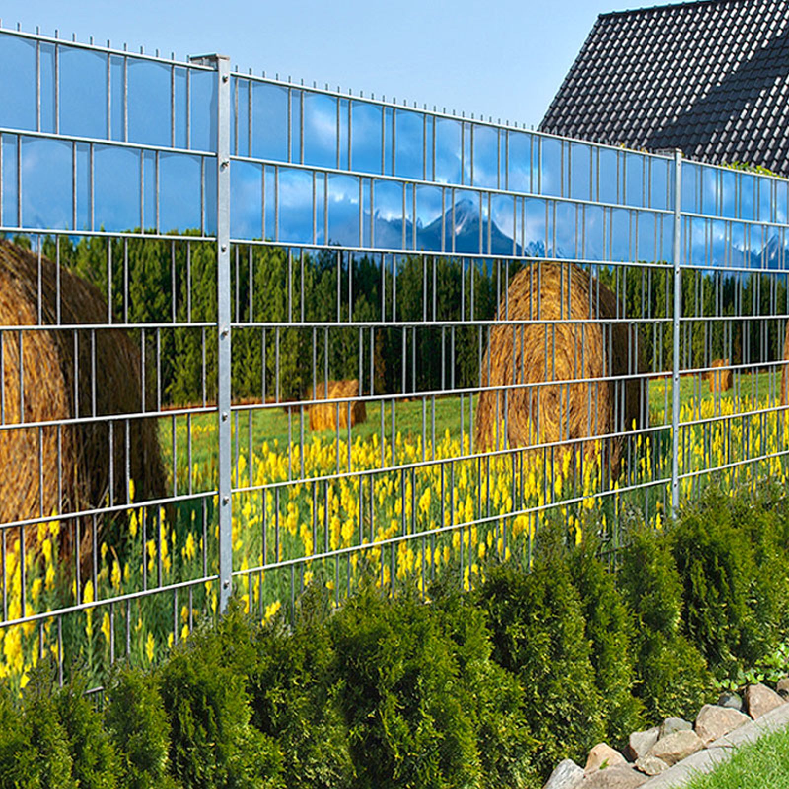 Motiv Heuballen a 23,4 lfd.m. Individuelle Zaunfolie PES Ganze Motive