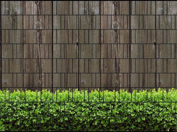 Motiv Holzwand & Buxus Individuelle Zaunfolie PES