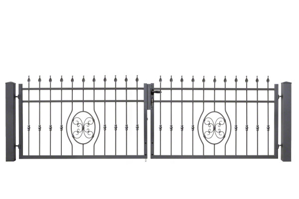 2flügeliges Schmiedezauntor Typ ROSTOCK - LW=324,4 cm - dunkelgrau_(DB_703)