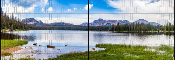 Motiv Bergsee - Panorama XL Sichtschutzstreifen für Doppelstabmattenzaun