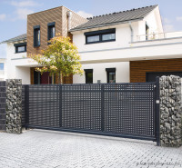 Schiebetor mit Schmuckzaun-Füllung München anthrazit Schiebetor mit Schmuckzaun-Füllung München anthrazit