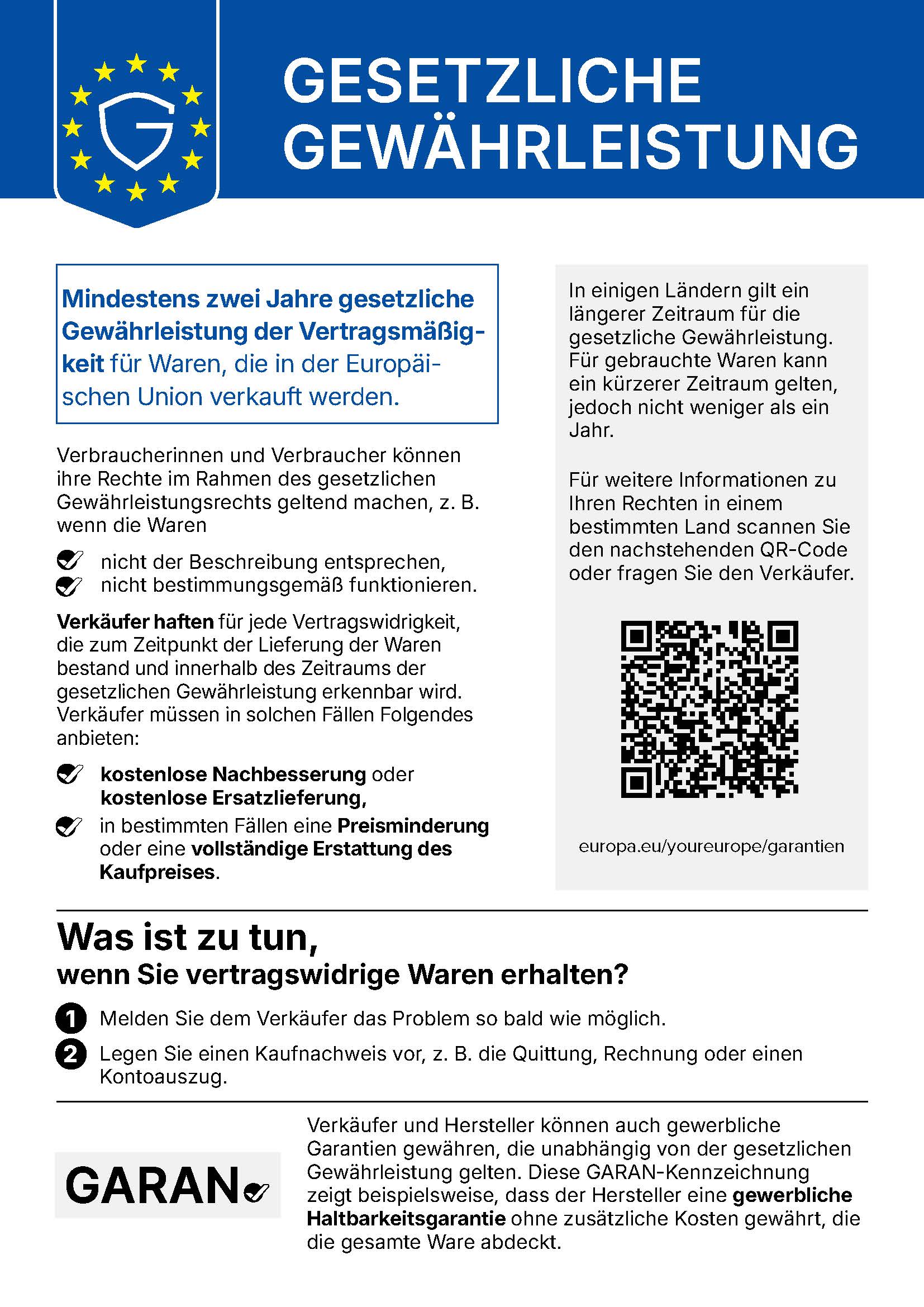 EU-Information zur gesetzlichen Gewährleistung